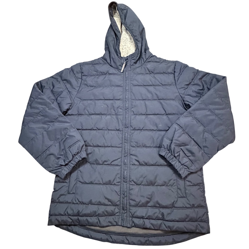 Boden Boys Navy Blue Quilted Puffer Jacket Hooded Fleece‎ Lined Size 13-14Y